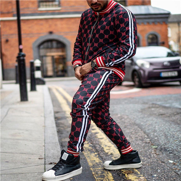 New Colorful Plaid Men Casual Zipper Set Autumn Tracksuit Set Male