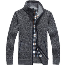 Load image into Gallery viewer, Winter Thick Men's Knitted Sweater Coat Off White Long Sleeve Cardigan Fleece Full Zip Male Causal Plus Size Clothing for Autumn
