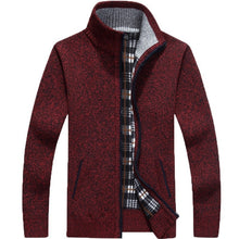 Load image into Gallery viewer, Winter Thick Men's Knitted Sweater Coat Off White Long Sleeve Cardigan Fleece Full Zip Male Causal Plus Size Clothing for Autumn
