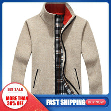 Load image into Gallery viewer, Winter Thick Men's Knitted Sweater Coat Off White Long Sleeve Cardigan Fleece Full Zip Male Causal Plus Size Clothing for Autumn
